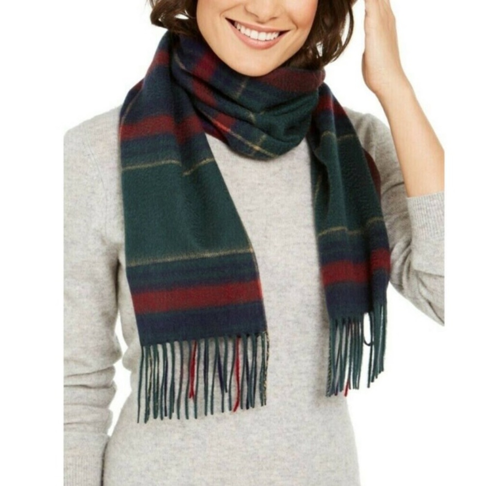 Charter Club Green Plaid 100% Cashmere Scarf